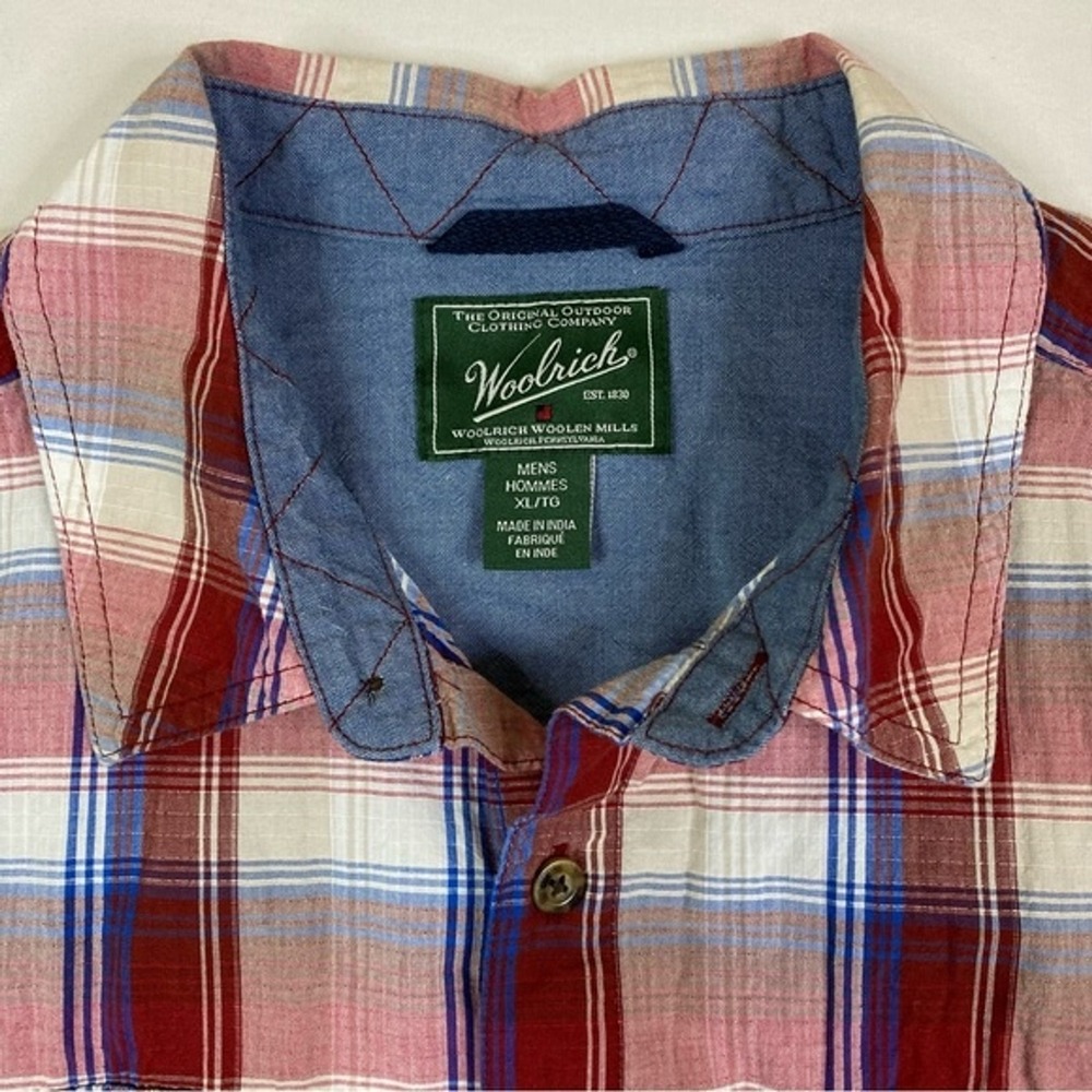 Woolrich Shirt Mens XL Red Plaid Short Sleeve Western Workwear‎ Pocket Flap